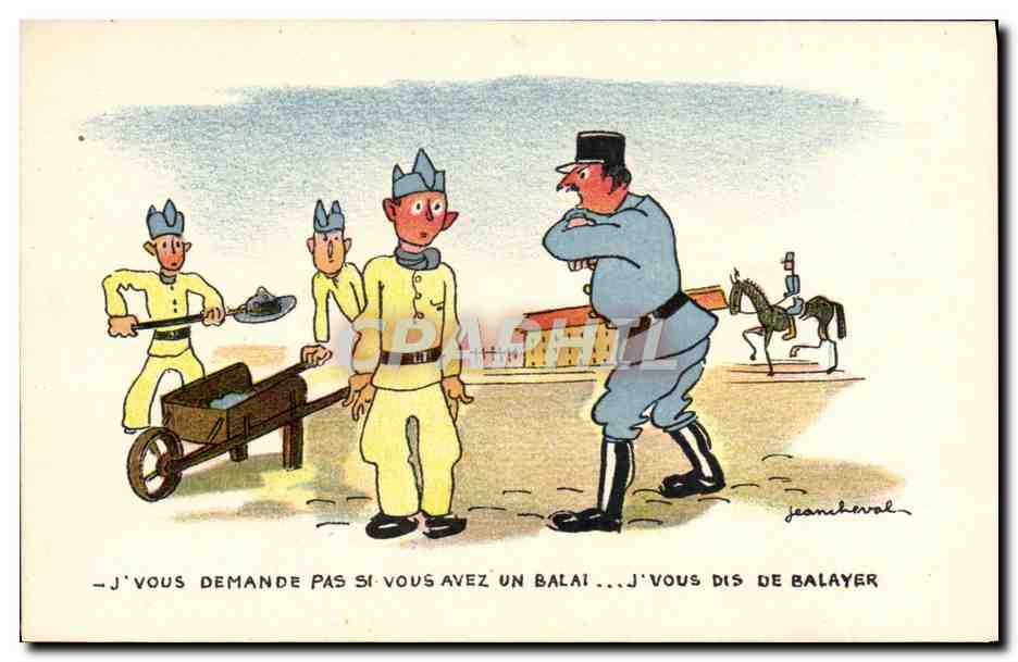 Soldats et officier — caricature de Jean Cheval — éditeur non visible