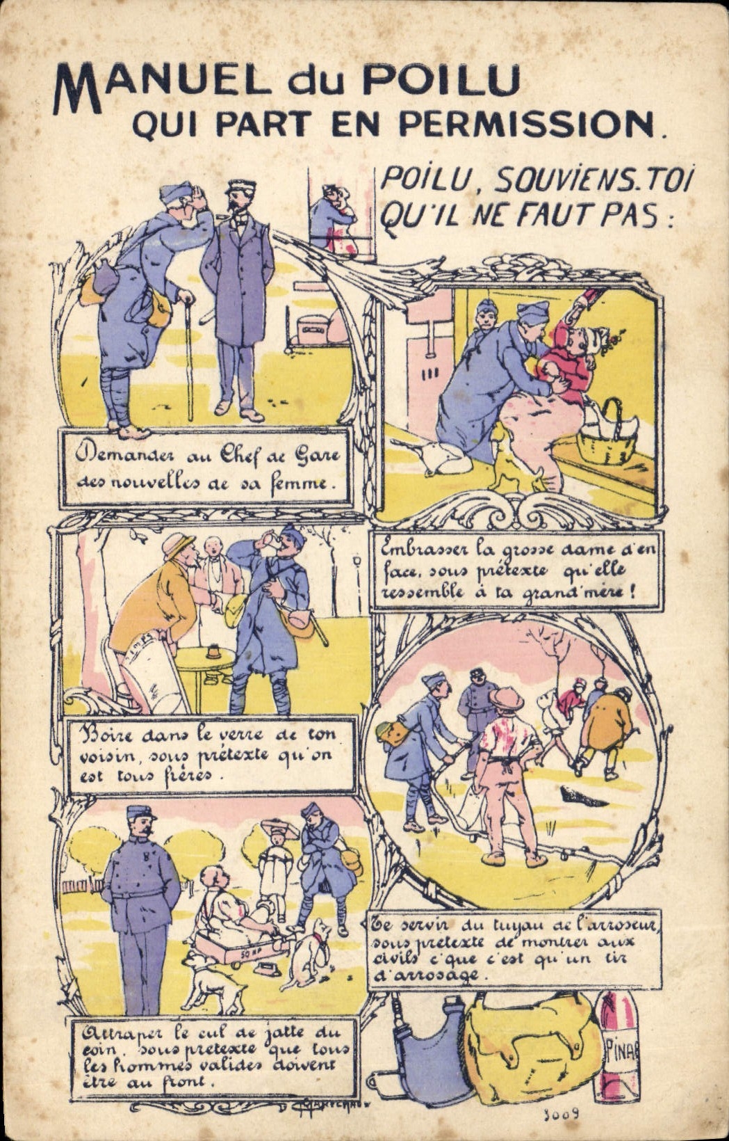CPA Militaria Manuel du poilu qui part en permission