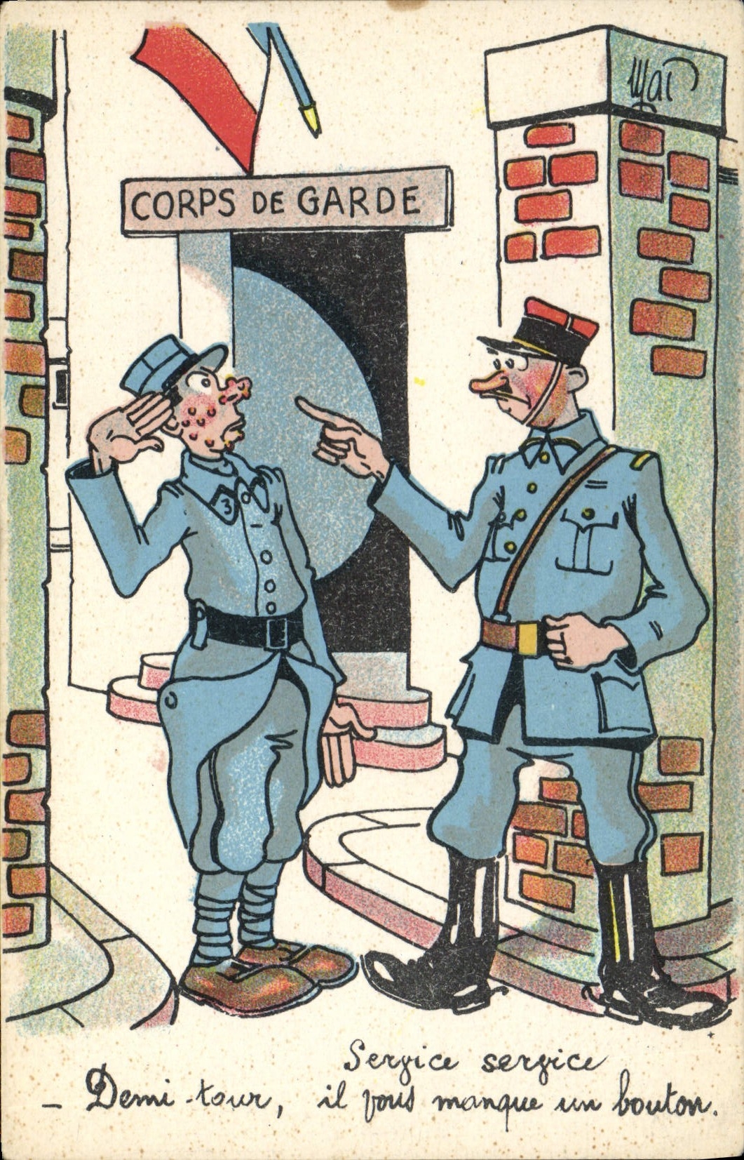 Corps de Garde — caricature de deux soldats — Collection Comique Militaire Noëler