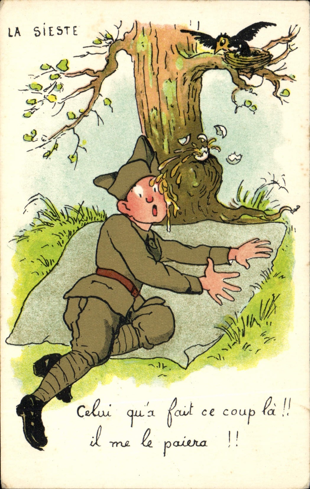 La Sieste — Soldat endormi sous un arbre, oiseau dans le nid — édition G. P. Paris