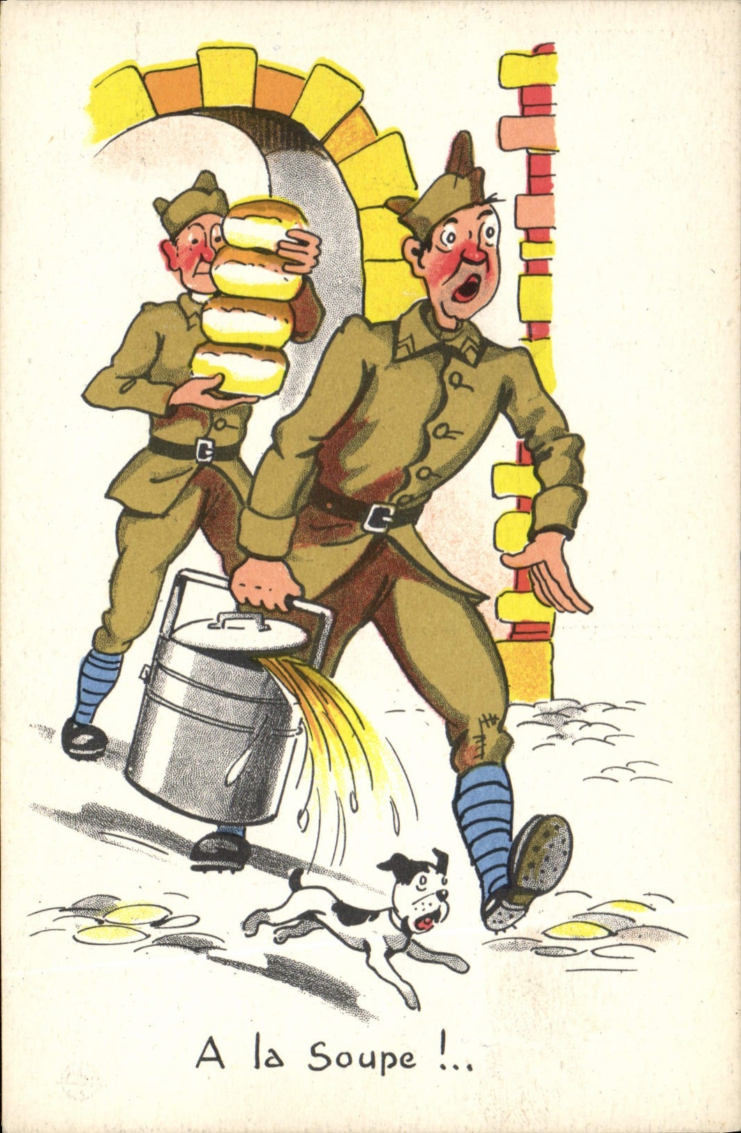Soldats et chien — scène humoristique — CPAPHIL n°100/14