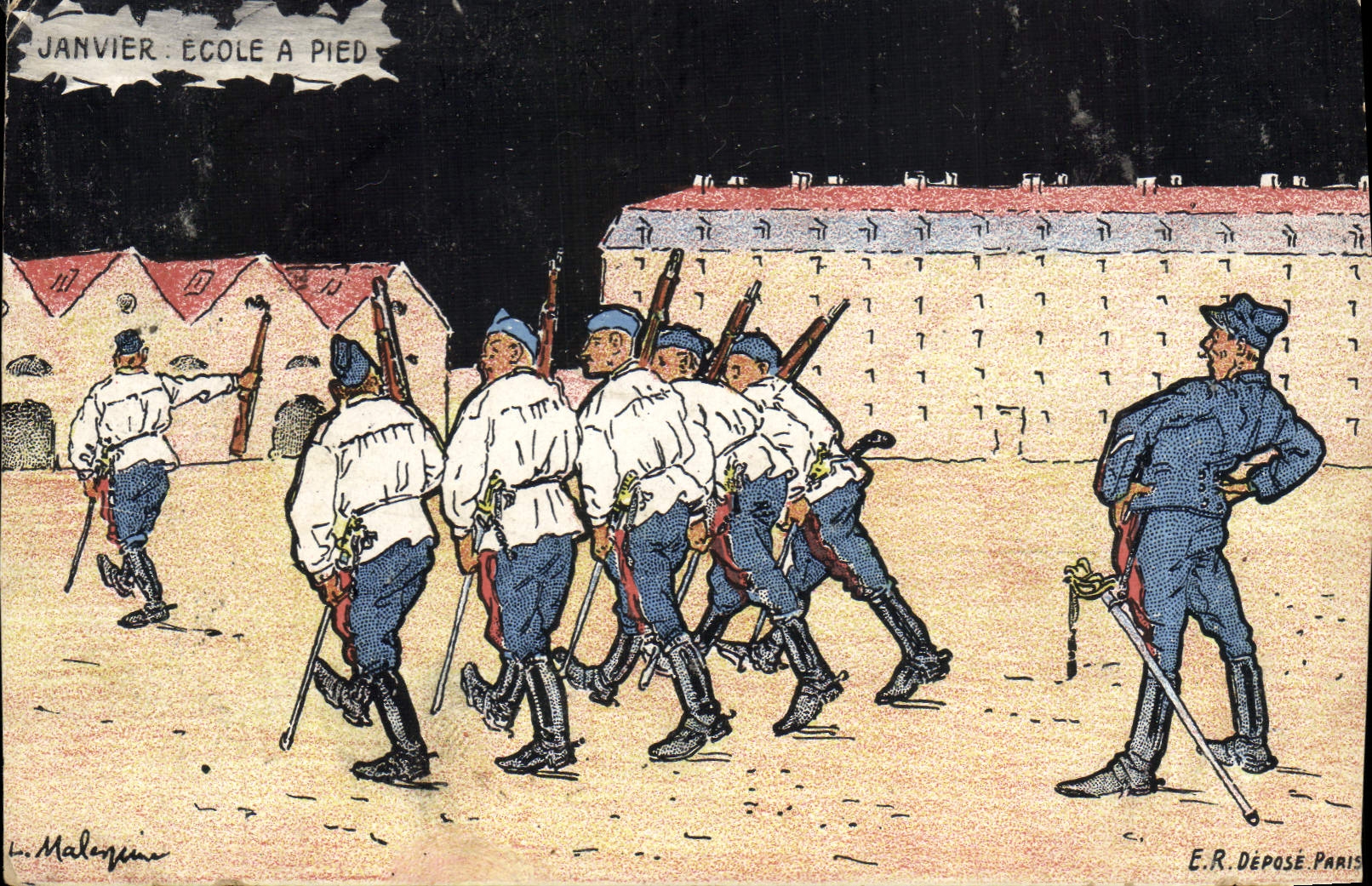 Janvier : École à Pied — L. Malezaine — E.R. Déposé Paris