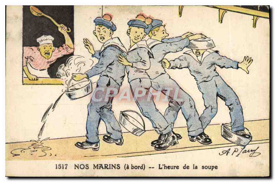 Nos marins (à bord) — L'heure de la soupe — A. P. Jarry — n° 1517