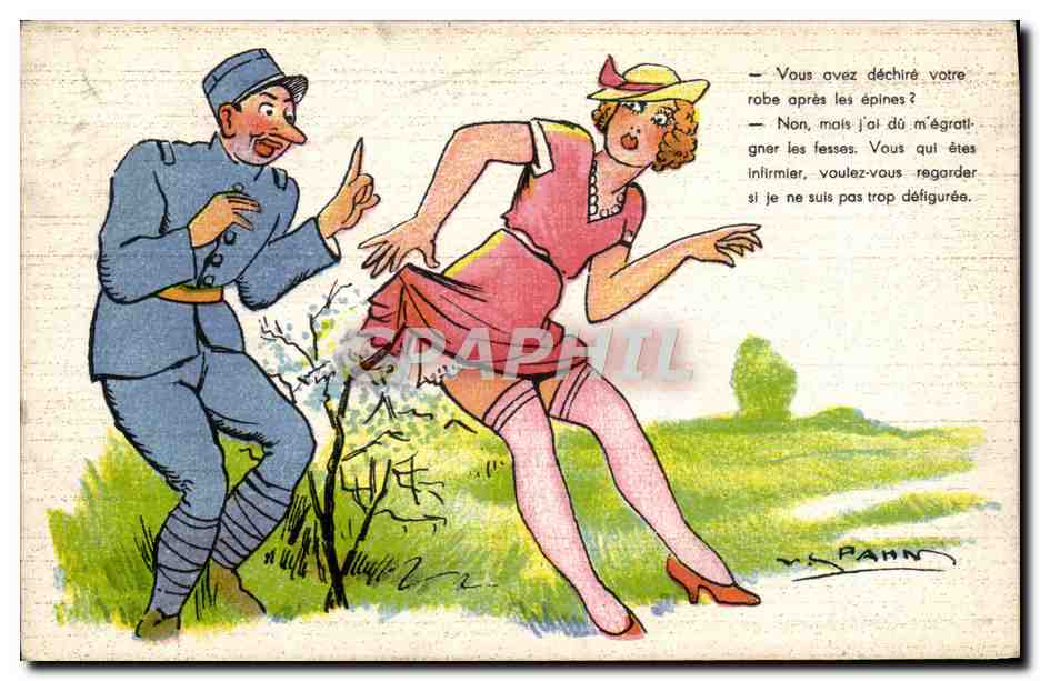 Soldat et femme en tenue d'époque — scène humoristique — P-C Paris, Série M 108