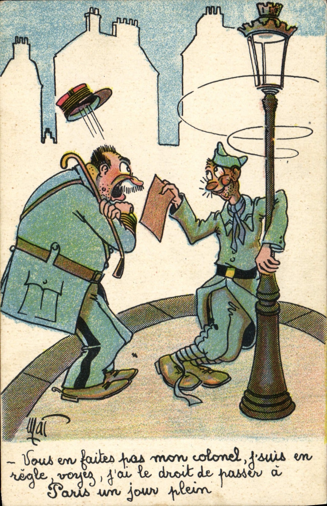 Soldats en dispute — caricature militaire — Collection Comique Militaire, Noire, Paris