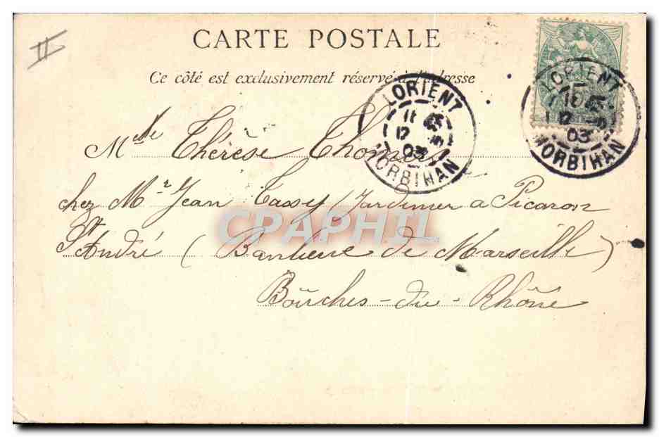 CPA Folklore Bretagne Entre les deux son coeur balance Marin Soldat Militaria — Verso