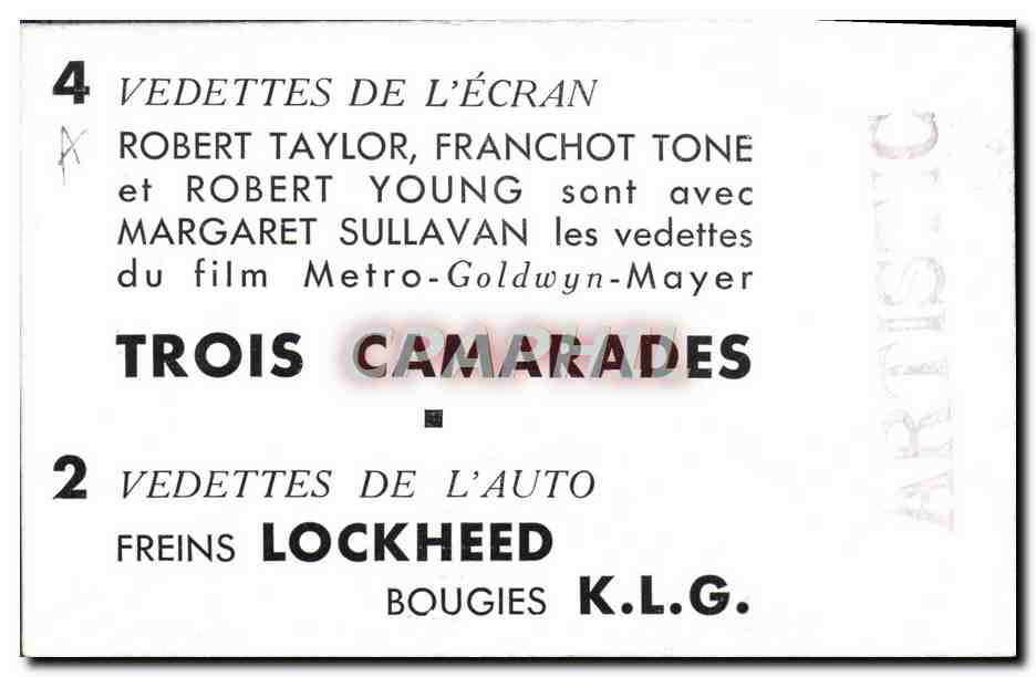 CPM Cinema Robert Taylor Franchot Tone Robert Young Margaret Sullavan Trois Camarades — Back