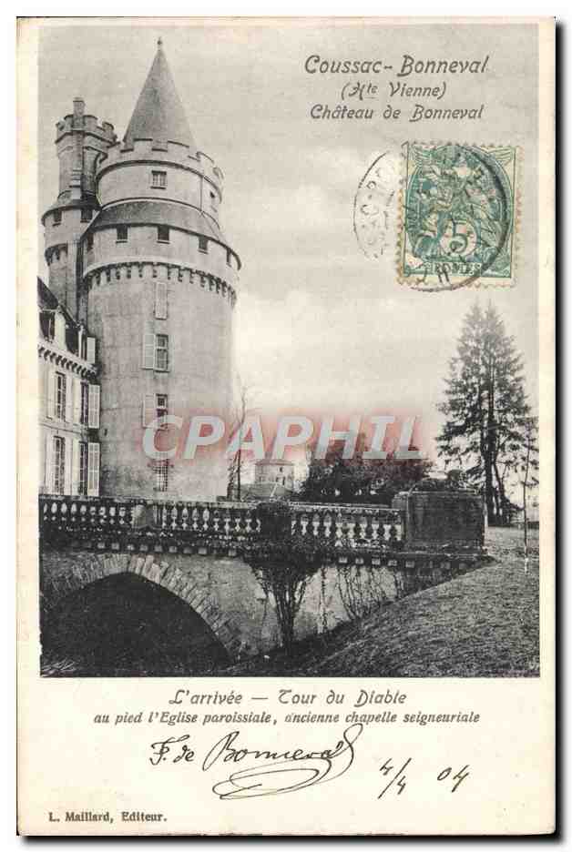 CPA Coussac Bonneval Chateau de Bonenval L'arrivee Tour du diable