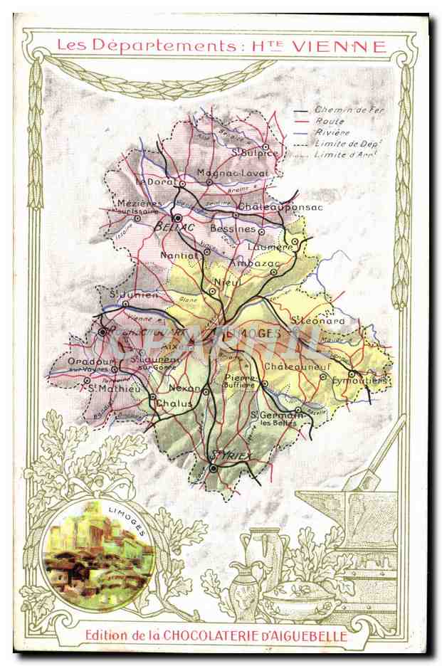 CPA Cartes geographiques Chocolaterie d'Aiguebelle Haute Vienne Limoges