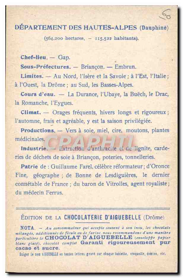 CPA Cartes geographiques Chocolaterie d'Aiguebelle Hautes Alpes Vue generale de Briancon — Rückseite
