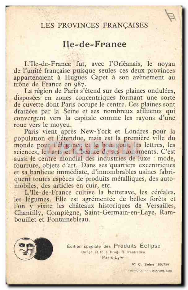 CPA Les Provinces Francaises Ile de France  — Rückseite