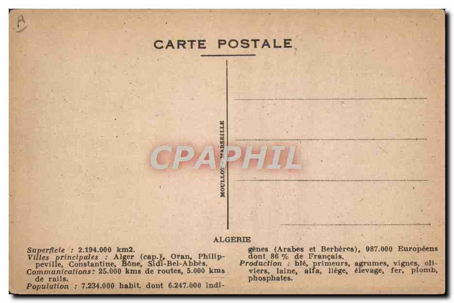 Algérie — carte géographique avec portrait du maréchal Bugeaud — éditeur Sogno — Verso