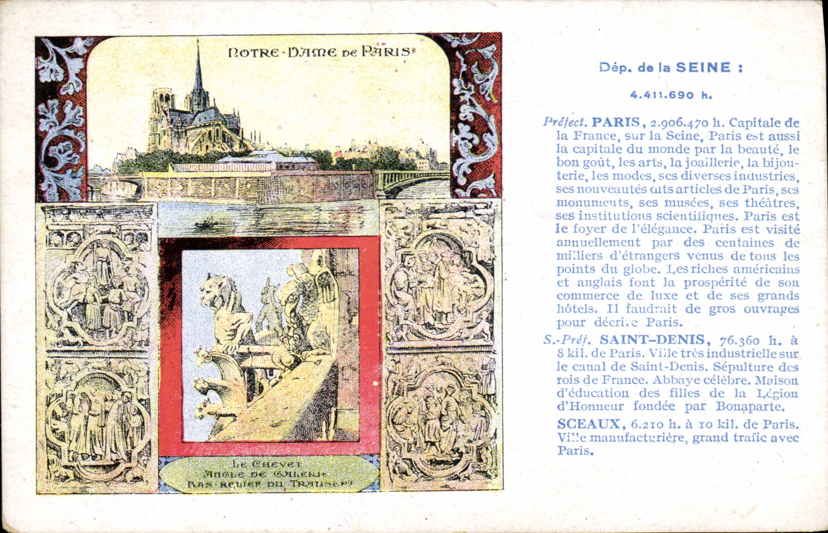 Notre-Dame de Paris — Vue panoramique et détail du gargoyle — Édition spéciale Pastilles Valda