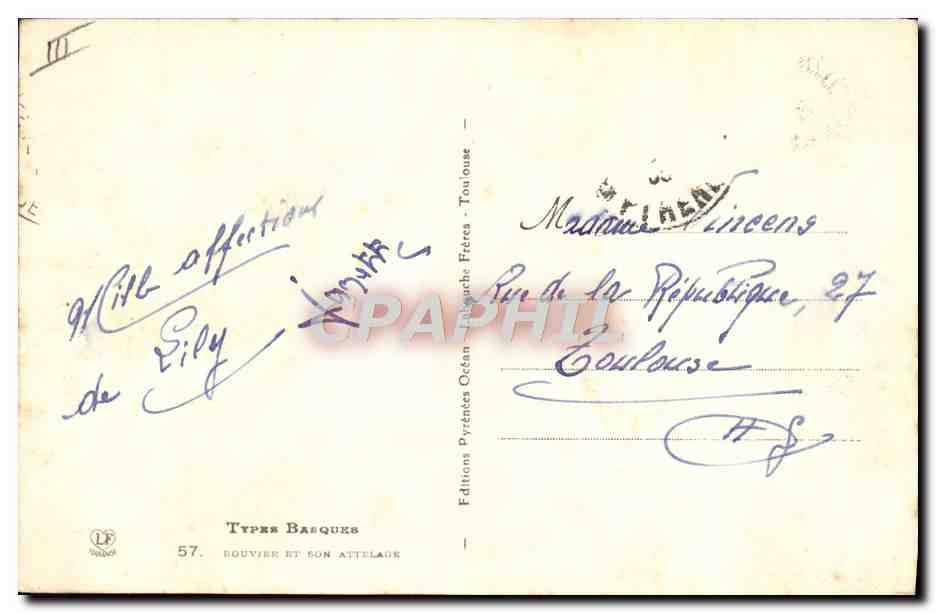 CPA Folklore Types basques Bouvier et son attelage  — Rückseite