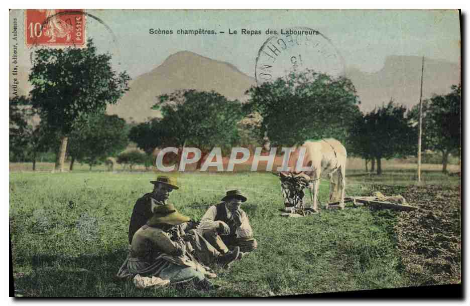 CPA Folklore Le repas des laboreurs 