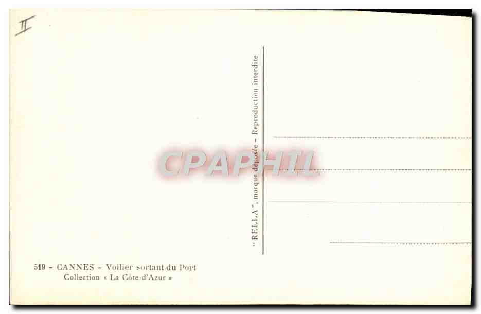 CPA Bateau Peche Cannes Voilier sortant du port  — Verso