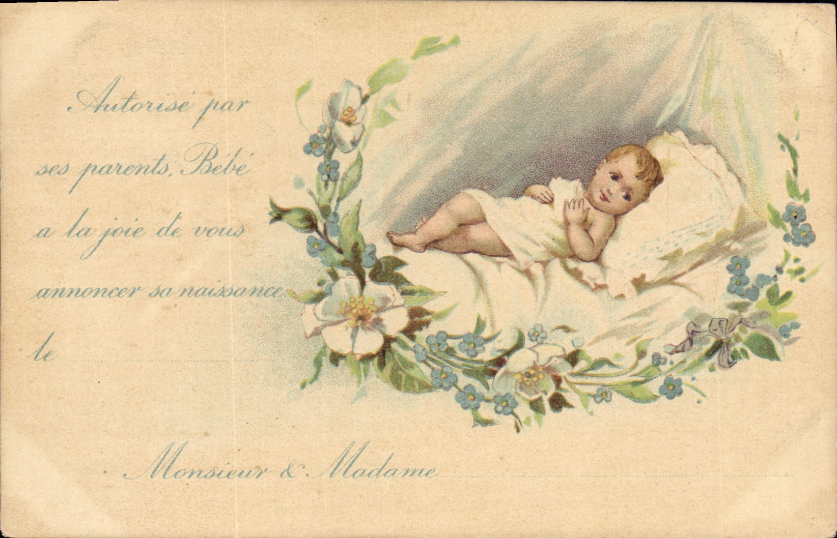 Bébé à la naissance — carte postale de vœux — éditeur non visible