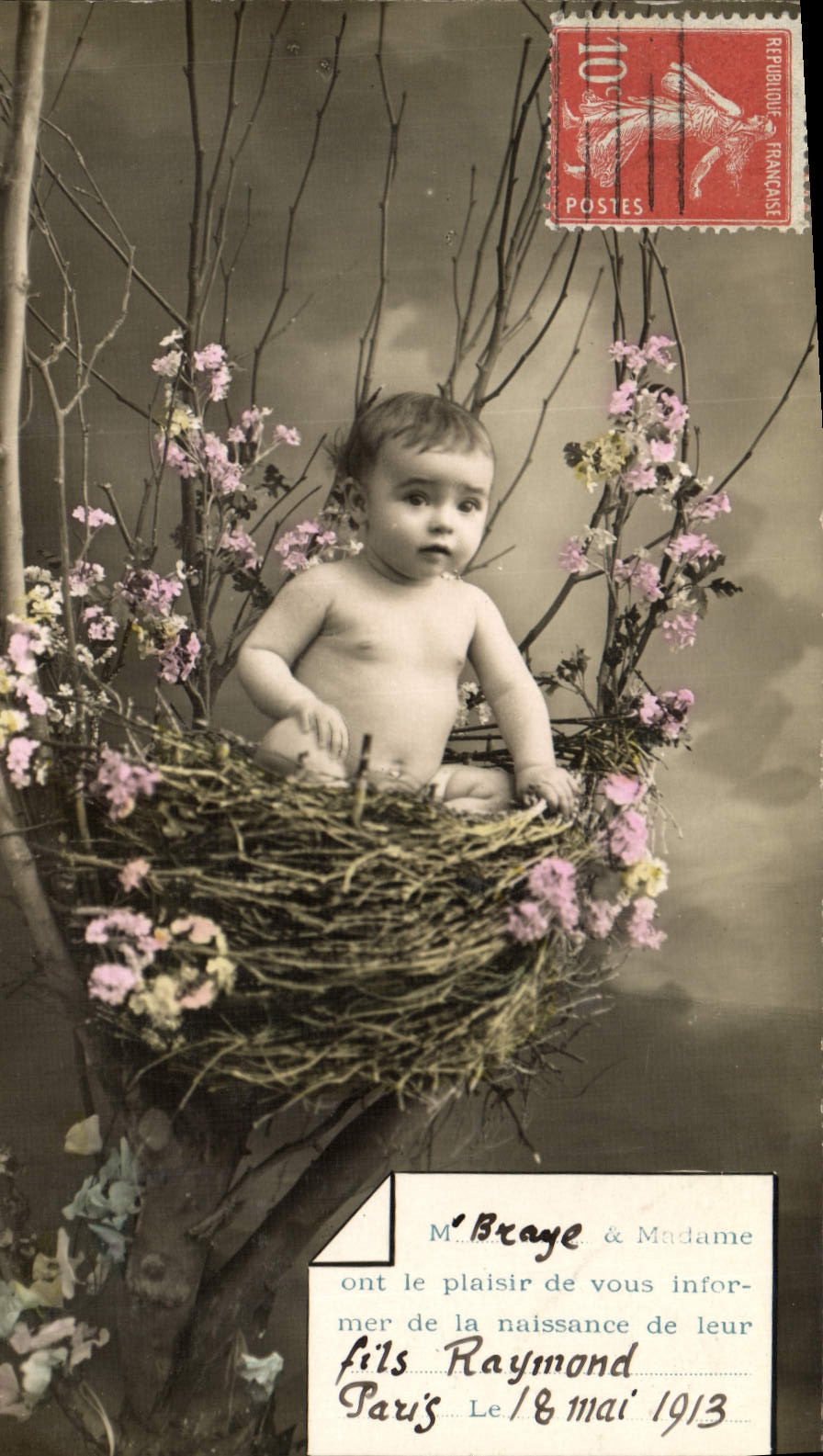 Né dans un nid — annonce de naissance — M. & Madame Braye, Paris