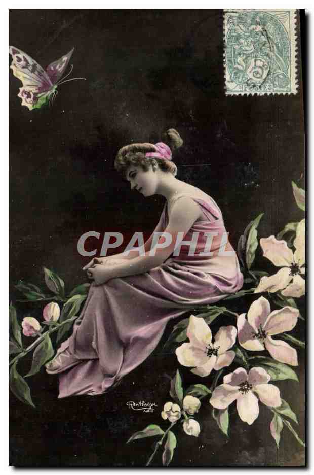 CPA Fantaisie Papillon Femme
