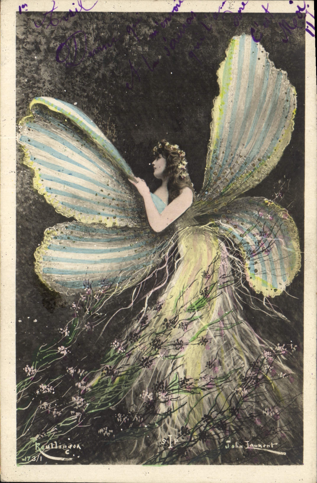 CPA Fantaisie Papillon Femme Reutlinger