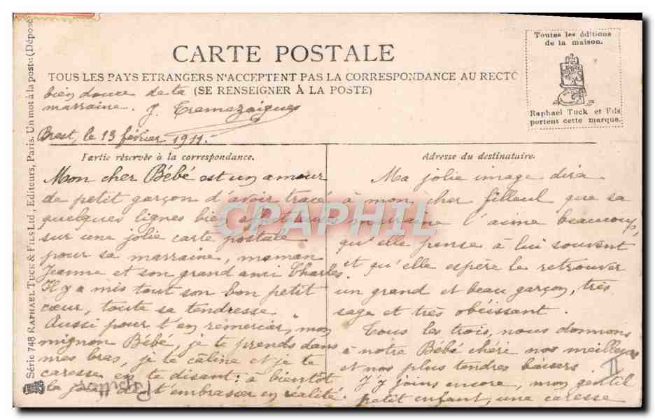 Fille en costume de papillon — éditeur Raphael Tuck & Sons, série 748 — Reverso