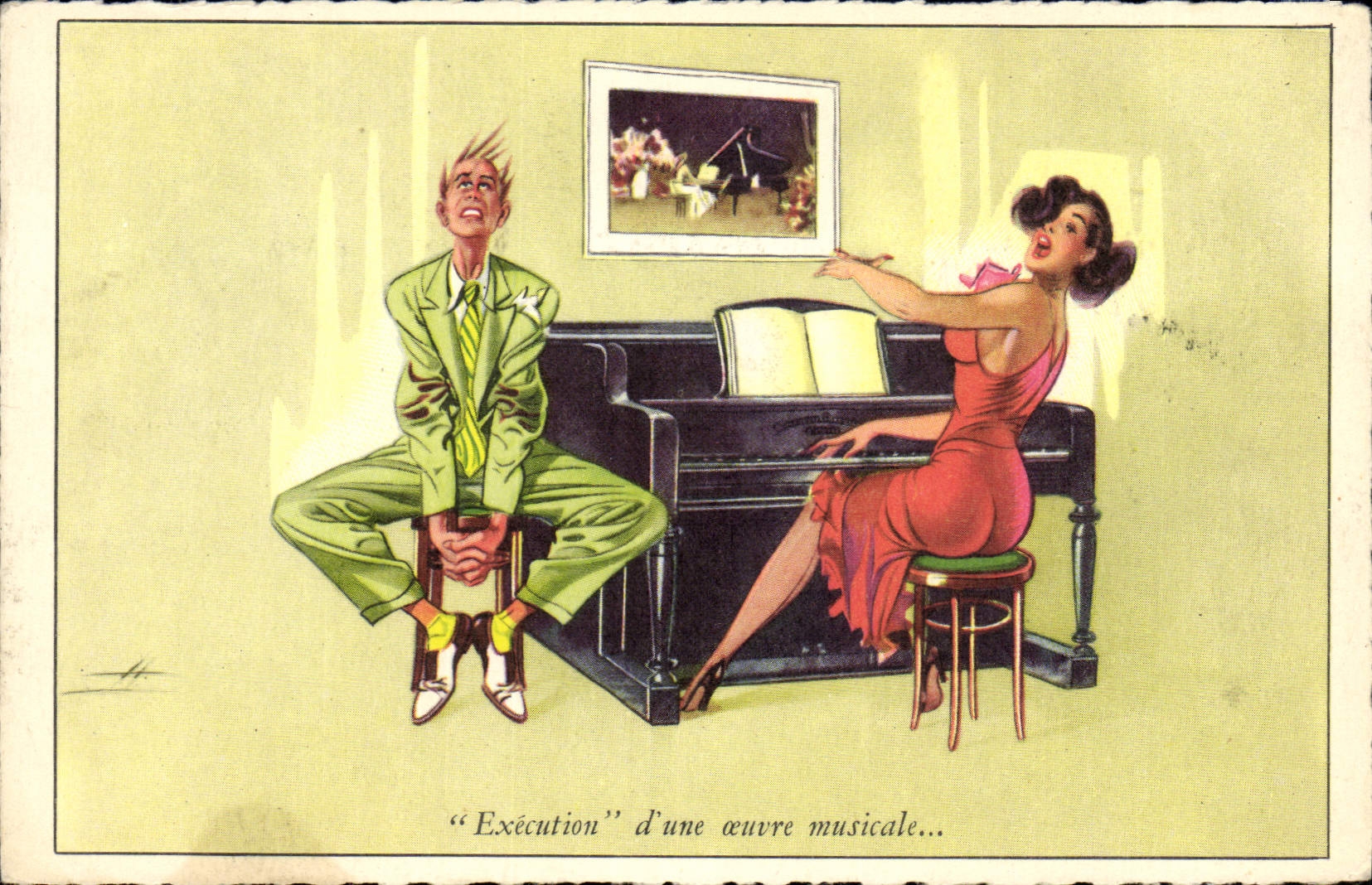 CPA Fantaisie Humour Femme Piano 