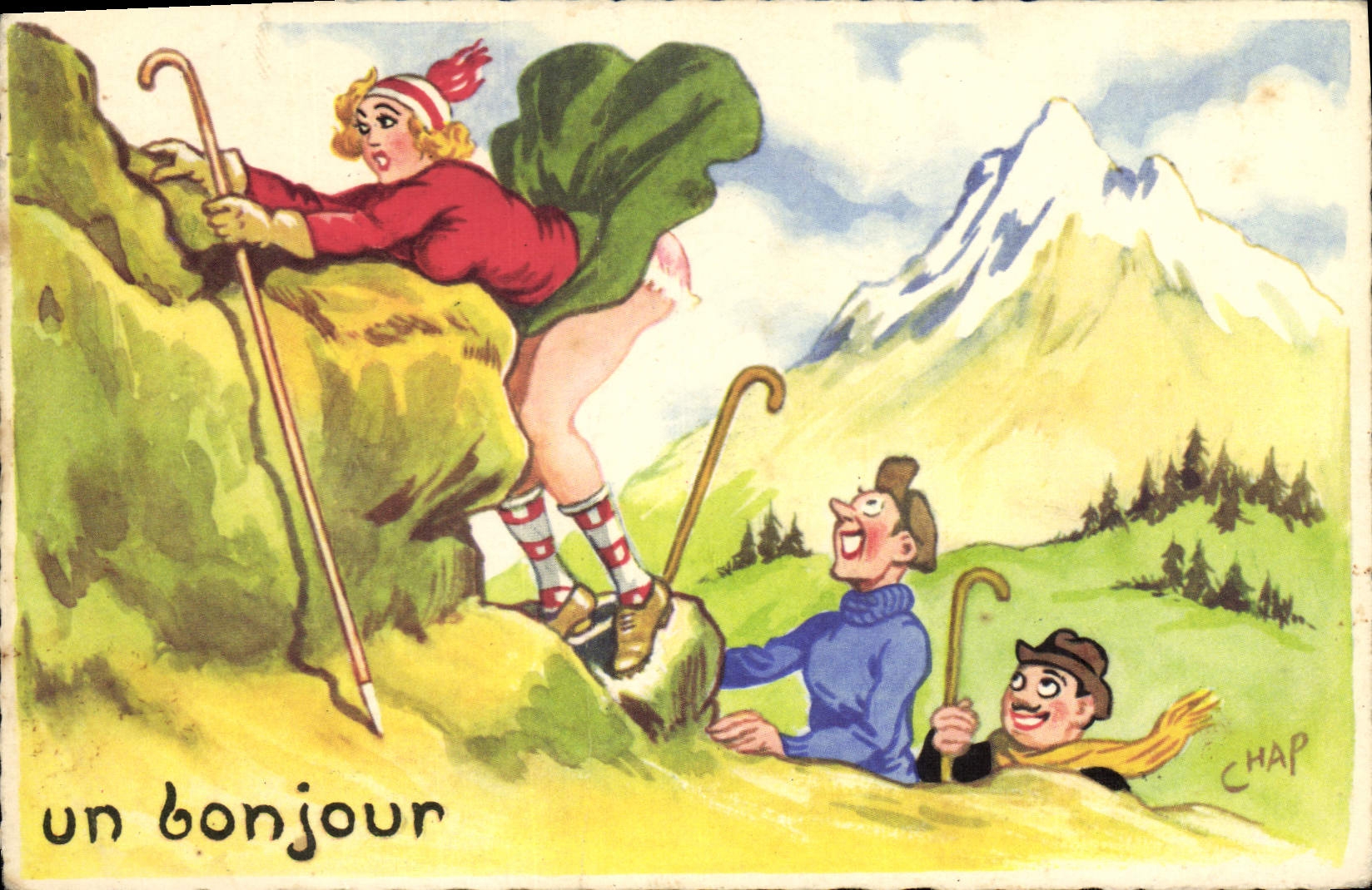 CPA Fantaisie Humour Un bonjour alpinisme