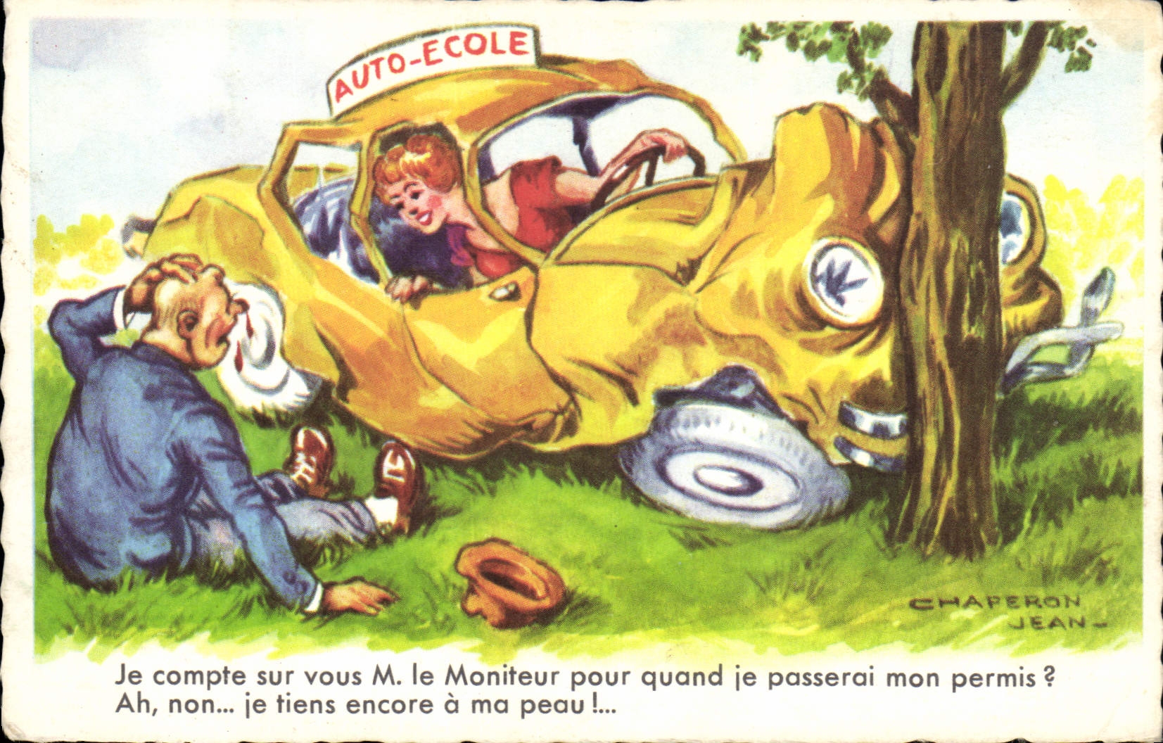 CPA Fantaisie Humour Auto Ecole Jean Chaperon