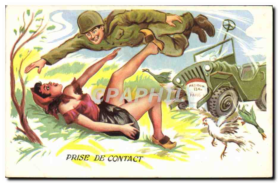 Vintage Postcard Humorous Jeep Soldier Militaria