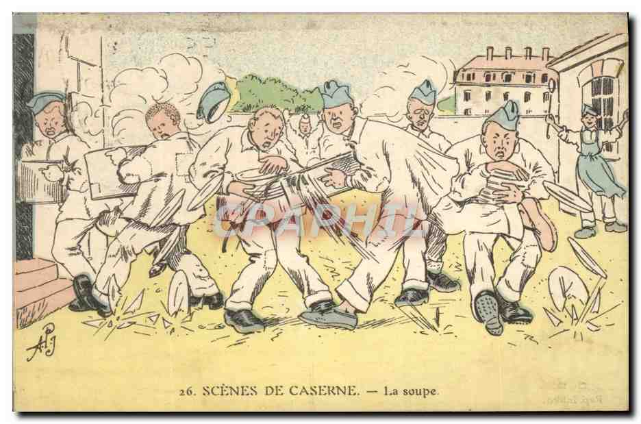 Scènes de caserne — La soupe — série 26, éditeur A. J.