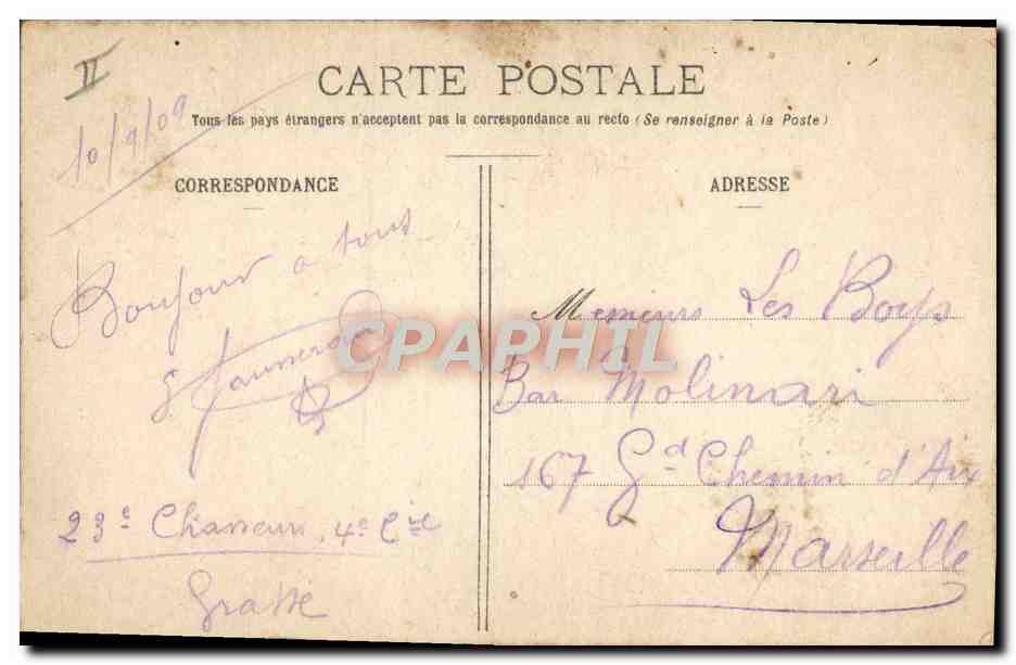 Le Train de 10 h. 3. — Scène de voyageurs dans un wagon couchette — E. R. PARIS (Modèle dépôt n°13671) — Verso
