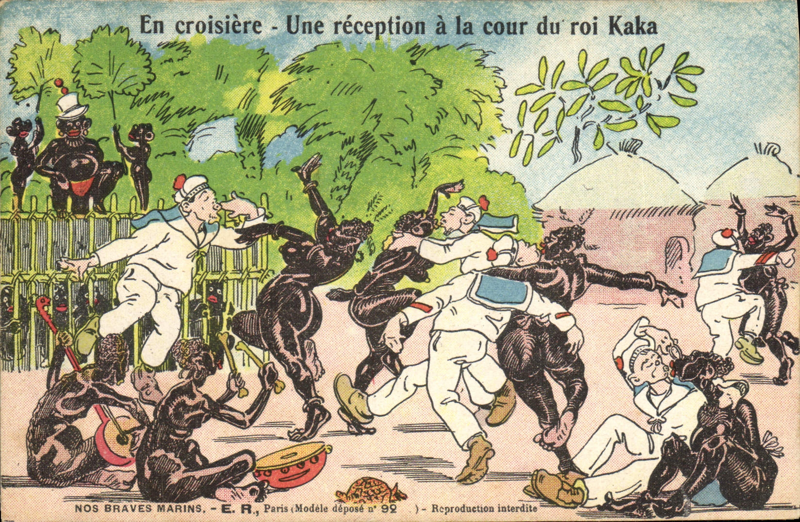 En croisière - Une réception à la cour du roi Kaka — Nos Braves Marins, E.R., Paris, Modèle déposé n° 92