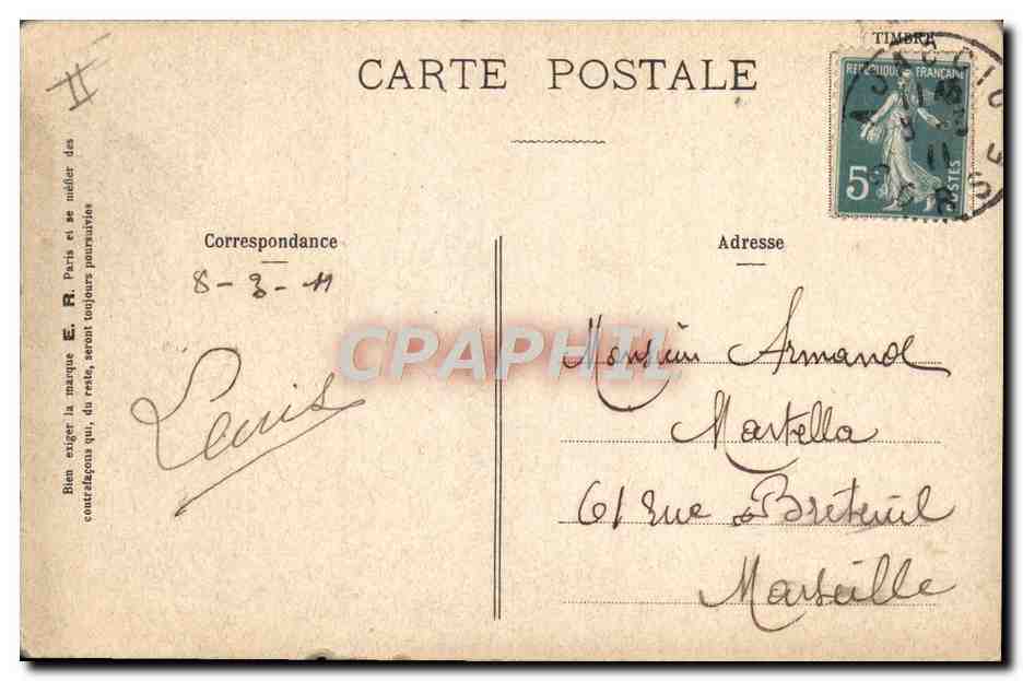 Salle des Agonies — Classe 1908 — E. R., Paris, Modèle déposé n°18 — Verso