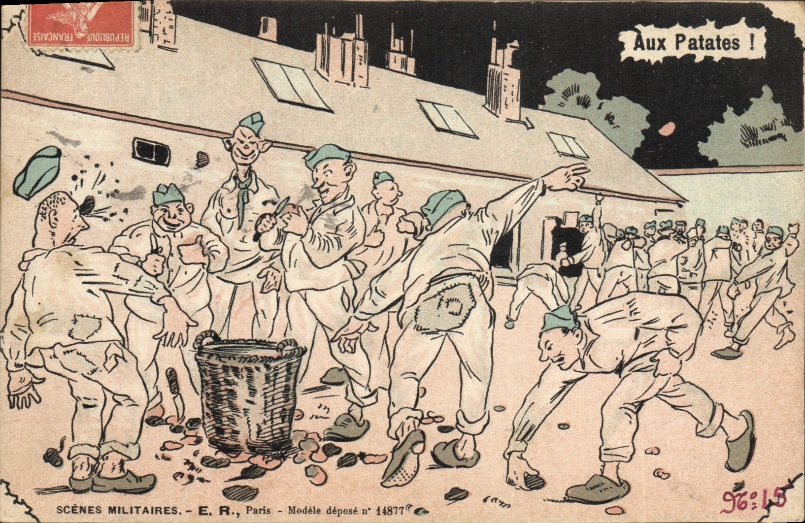 Scènes Militaires — Aux Patates ! — E.R., Paris, Modèle déposé n° 44877