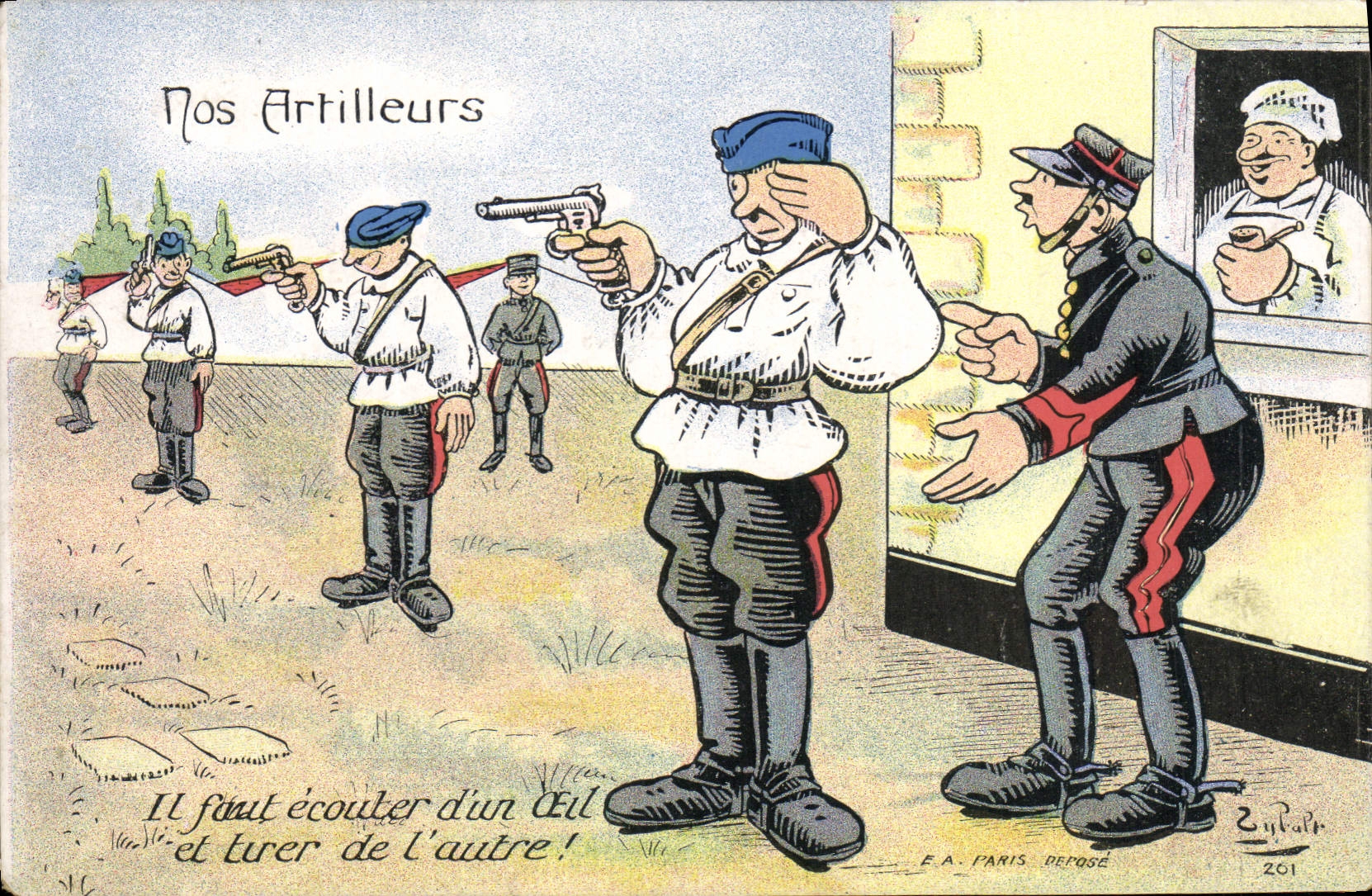 Nos Artilleurs — caricature militaire — E.A. PARIS DEPOSE n°261