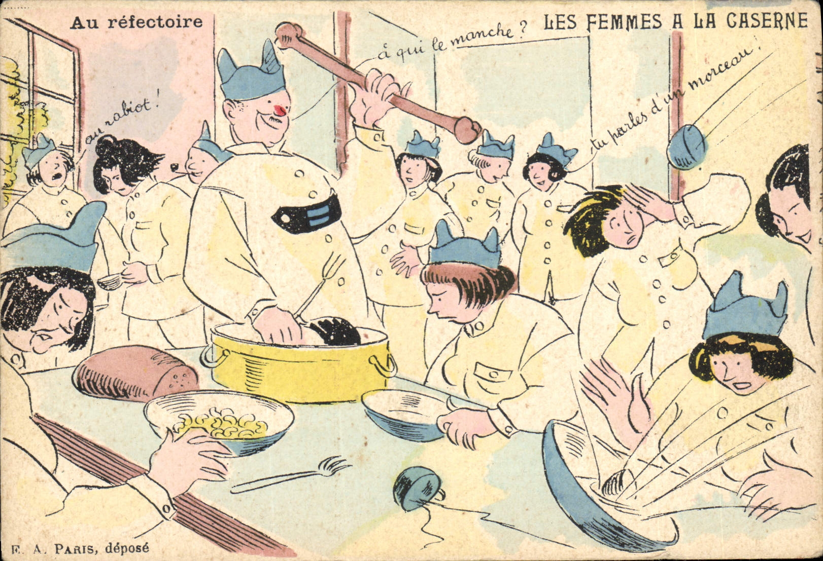 Les femmes à la caserne — Au réfectoire — F. A. Paris, déposé