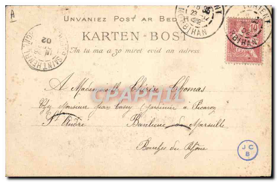 CPA Folklore Jeuen fille de Quimperle Bretagne  — Verso