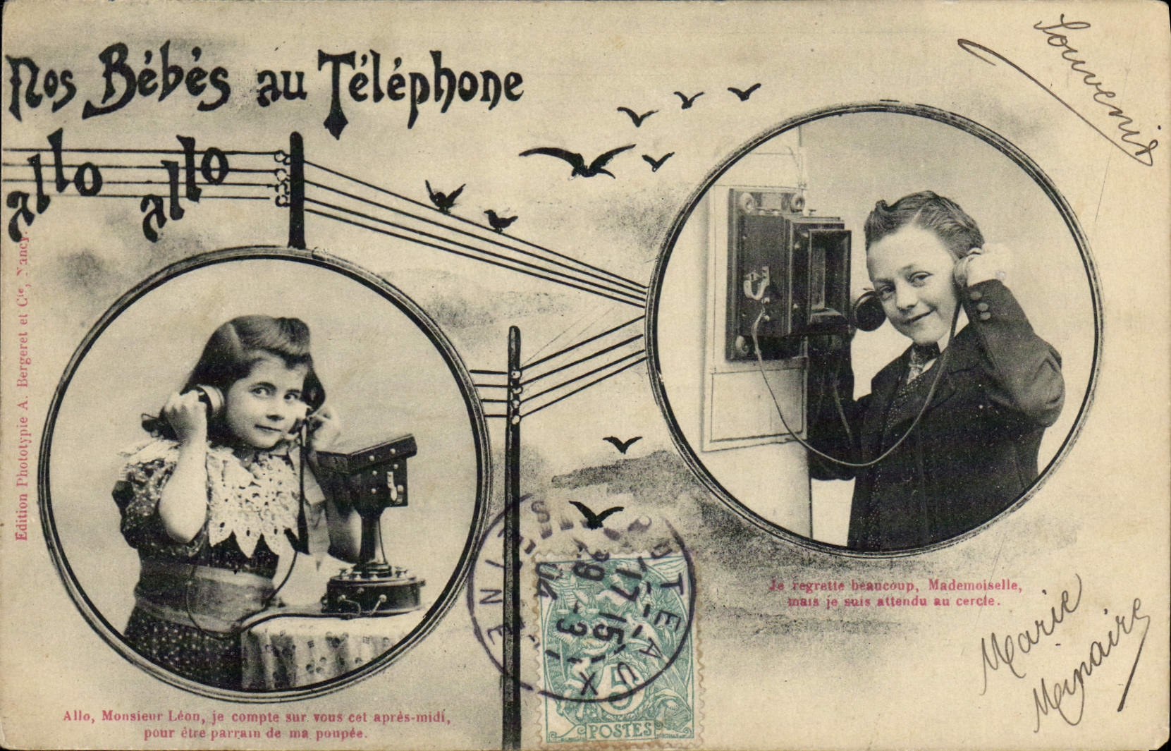 Onze Babys aan de Telefoon — Editeur Phototype A. Bergeret et Cie, N°2048