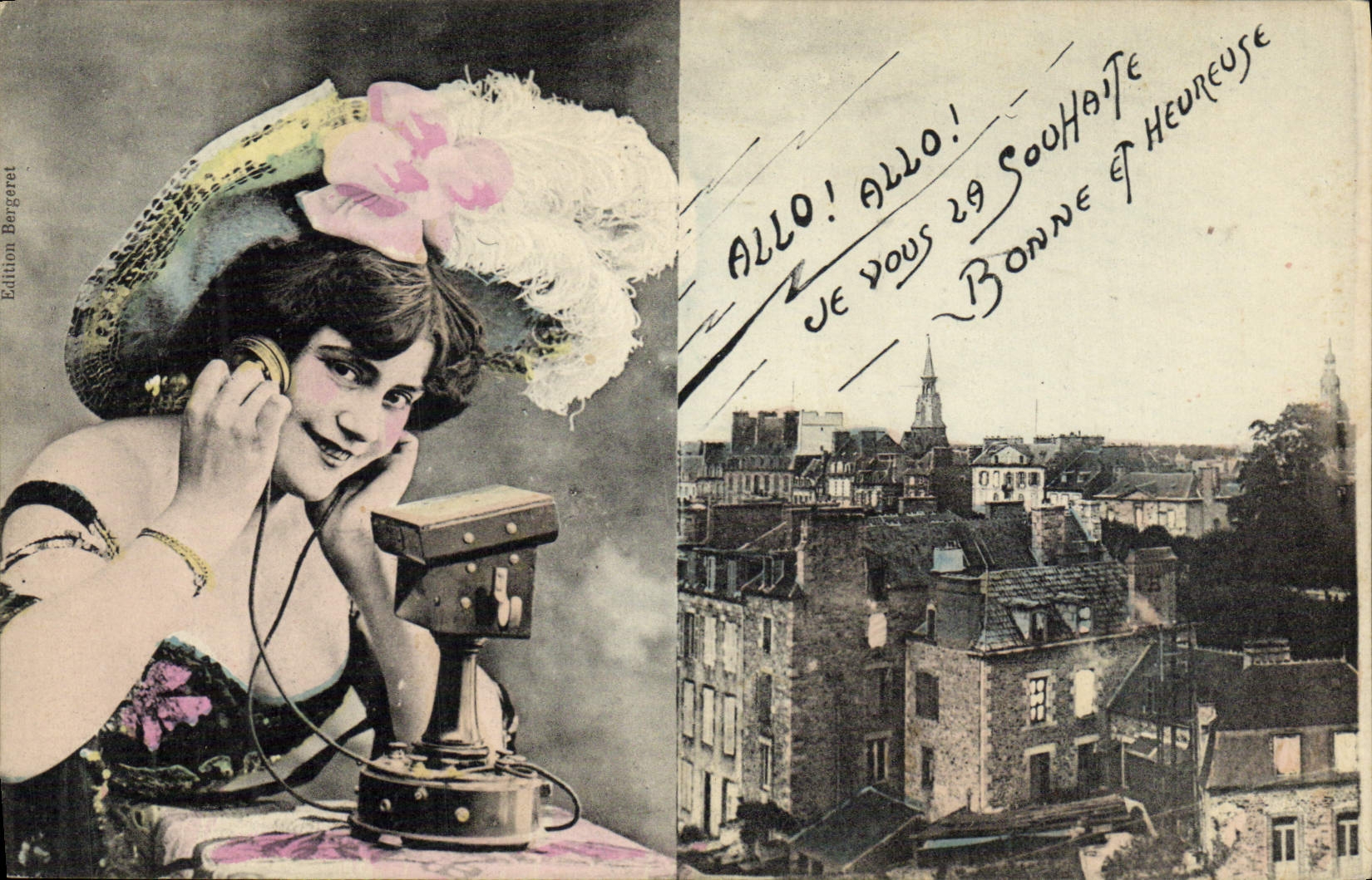 Je vous souhaite bonne et heureuse — Téléphone et vue de ville — Edition Bergeret