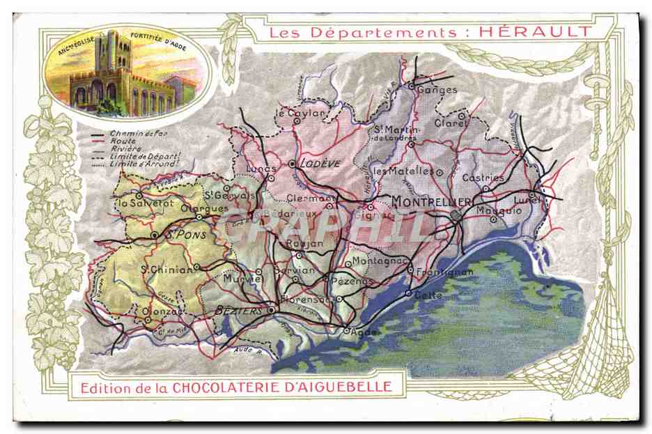 CPA Carte geographique Chocolaterie d'Aiguebelle Herault