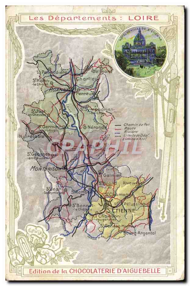 CPA Carte geographique Chocolaterie d'Aiguebelle Loire 
