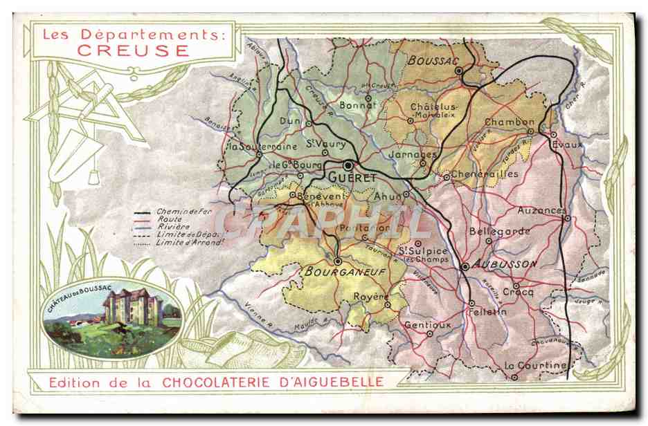 CPA Carte geographique Chocolaterie d'Aiguebelle Creuse 
