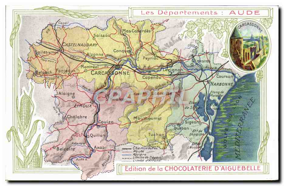 CPA Carte geographique Chocolaterie d'Aiguebelle Aude