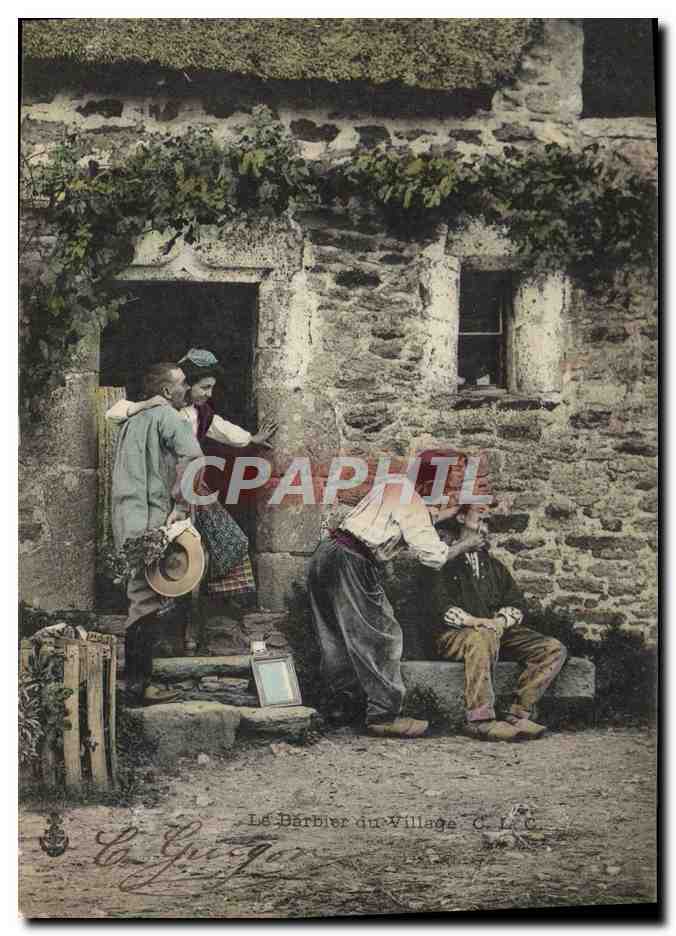 CPA Folklore Le barbier du village 