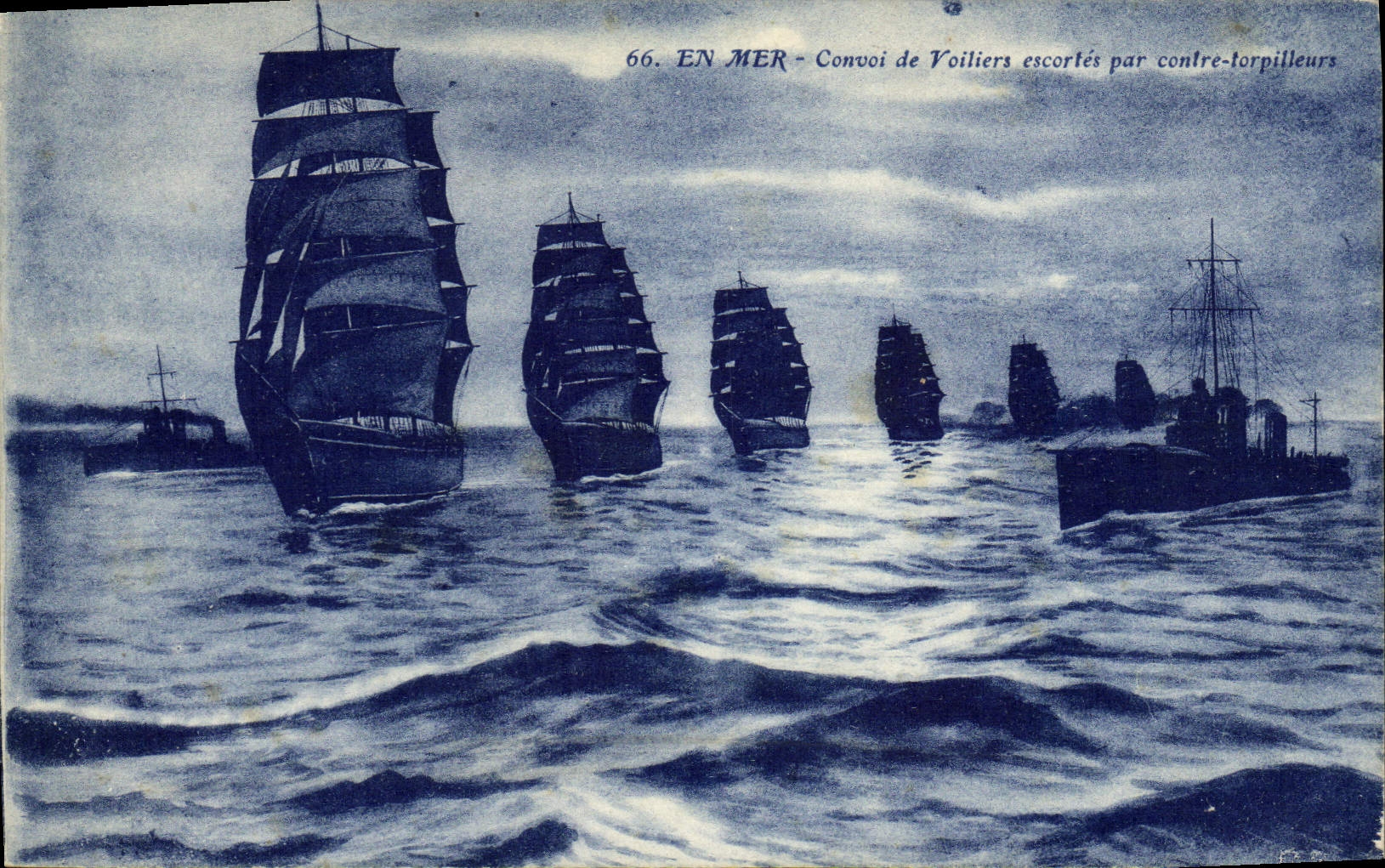 CPA Bateau En mer Convoi de voiliers escortes par contre torpilleurs 