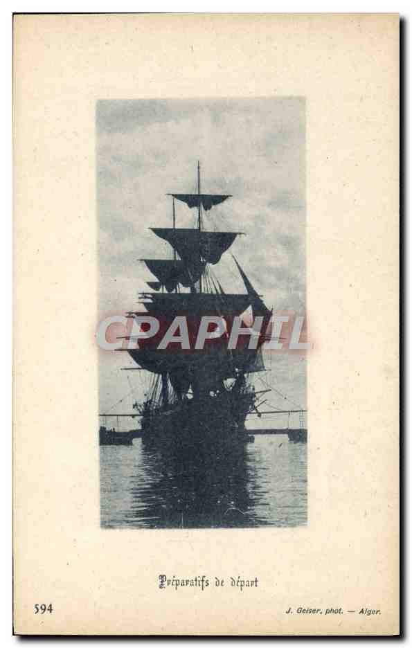 CPA Bateau Voilier preparatifs au depart 