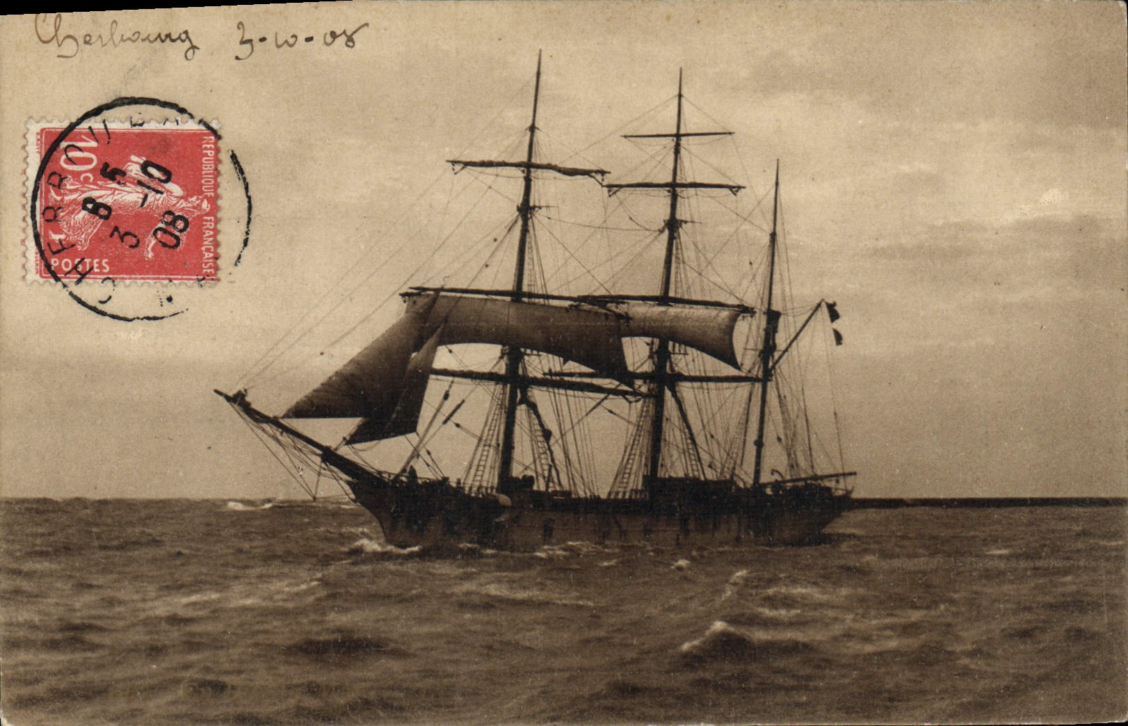 Navire à voile — en mer — éditeur non visible