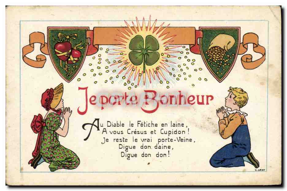 CPA Fantaisie Enfant Porte Bonheur Trefle Coeur 
