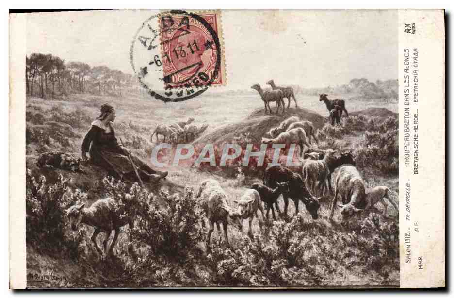 CPA Chevre Salon 1912 Deyrolle Troupeau breton dans les ajoncs 