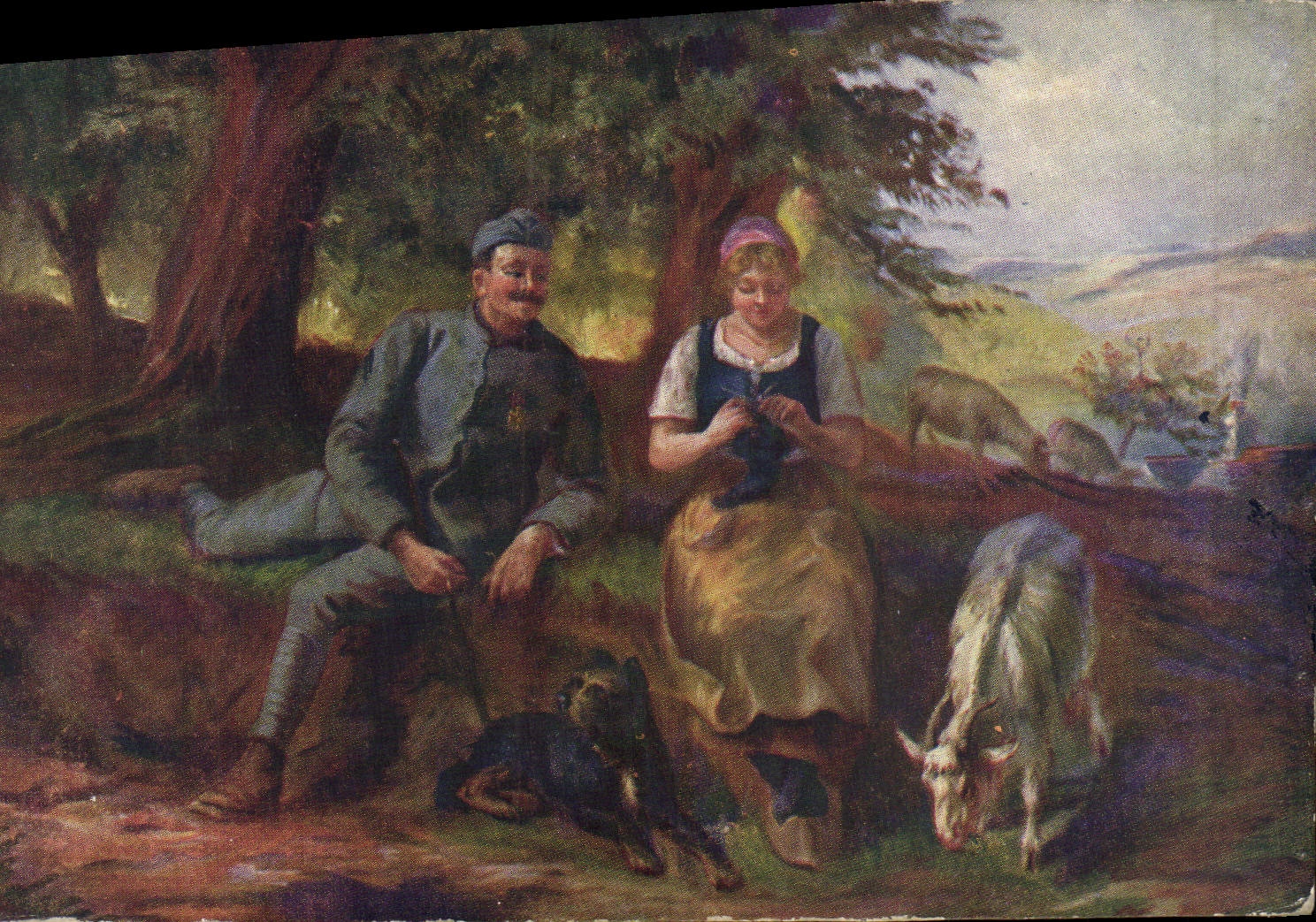 CPA Chevre Femme Chein Militaria Salon de Paris Samson